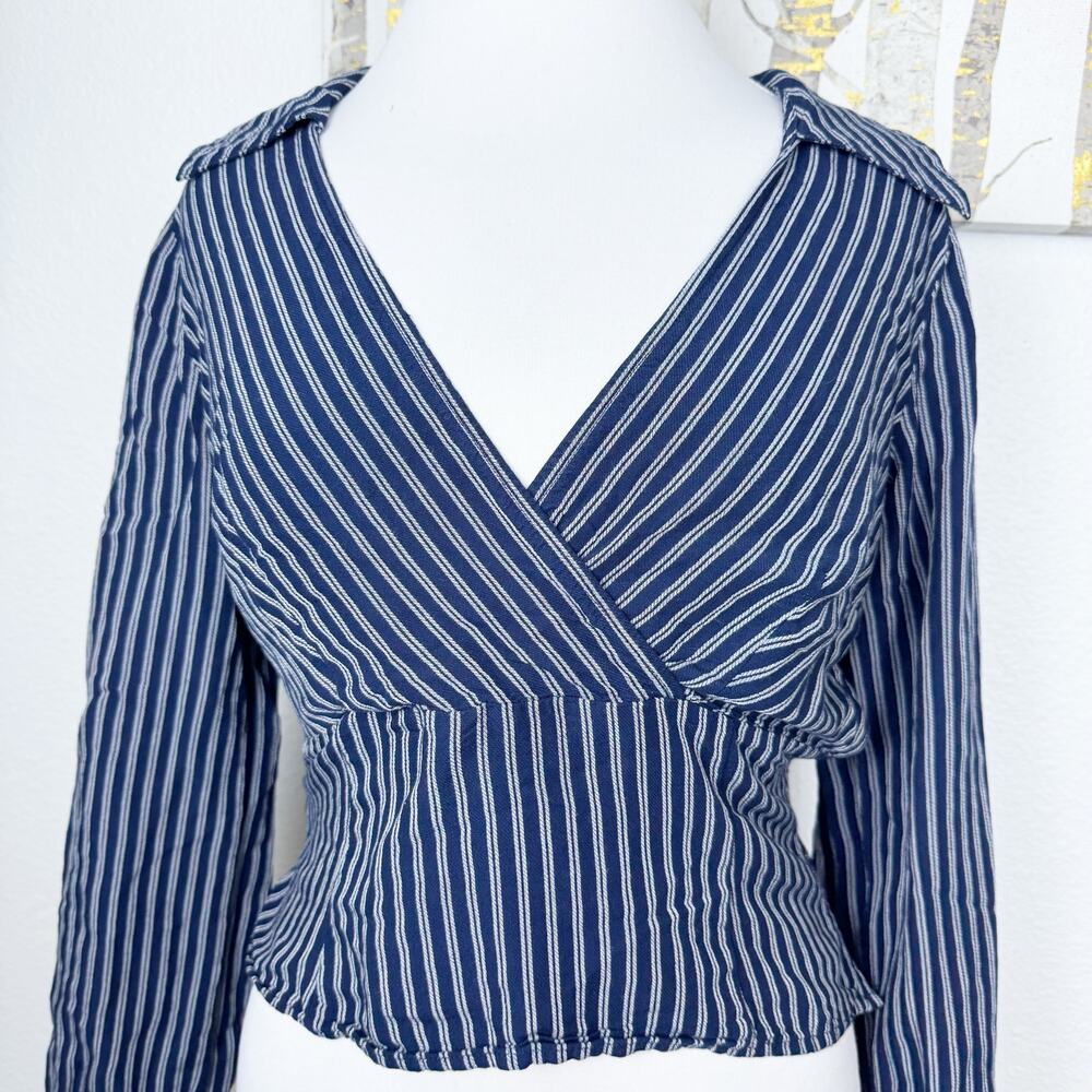 Anthropologie Maeve Fiorina Striped Blouse Navy White 10 - Picture 3 of 7